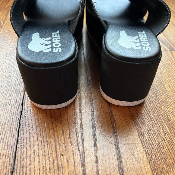 Sorel Black Cameron Flatform Mule Sandal Slip On Crisscross Flip flop 7 NEW - Picture 6 of 13